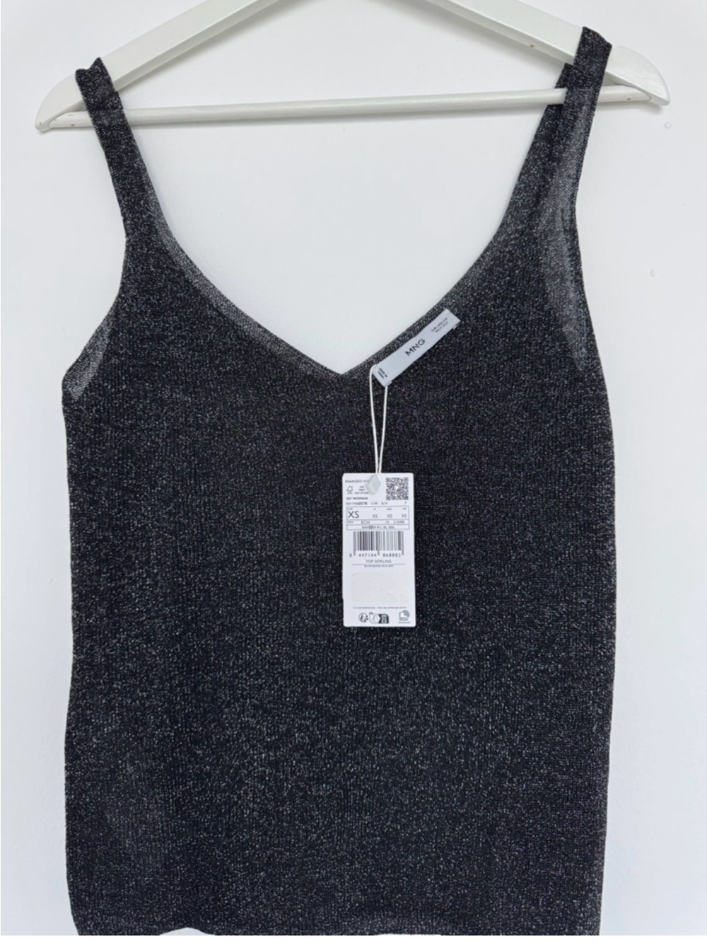 Mango Metallic Knit Cami Tank Top XS Silver Shimmer NWT